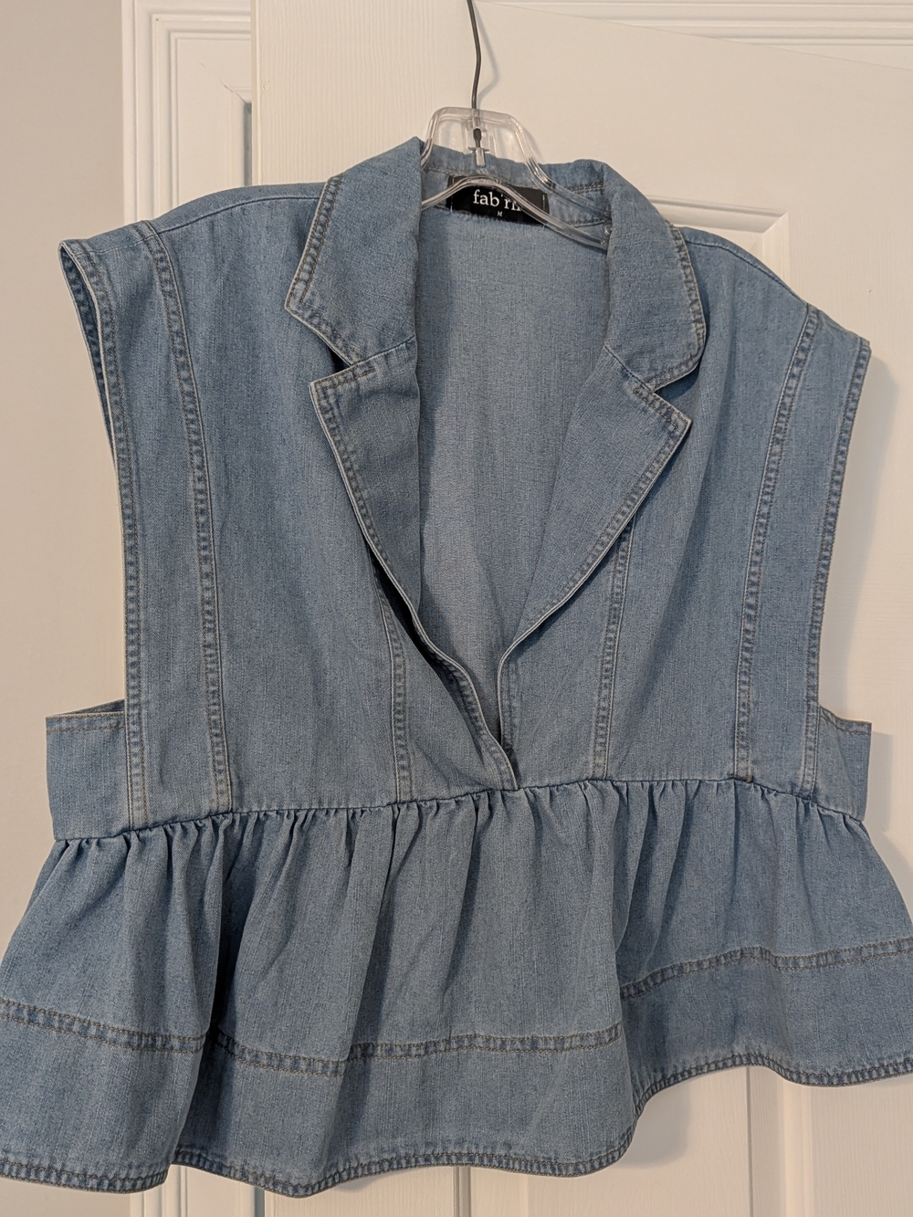 fab'rik Light Blue Denim Vest Top